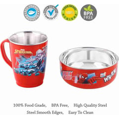 Topaz Spiderman Set 1 Glass Mug Bowl Double Wall Stainless Mugs for Kids New Year Gift Christmas Gift for Kids Birthday Gift Disney Princess Printed Stainless Steel Bowl & Cup for Kids