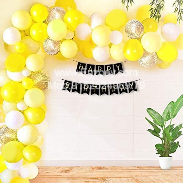 Bumble Bee Theme Birthday Party Decoration Combo Kit 67 Pcs Set Birthday Banner Yellow Balloon White Balloon Pastel Yellow Balloon Golden Confetti Balloon, Balloon Arch Birthday Party Decoration  With Decorative Service At Your Place.