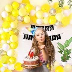 Bumble Bee Theme Birthday Party Decoration Combo Kit 67 Pcs Set Birthday Banner Yellow Balloon White Balloon Pastel Yellow Balloon Golden Confetti Balloon, Balloon Arch Birthday Party Decoration  With Decorative Service At Your Place.