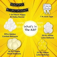 Bumble Bee Theme Birthday Party Decoration Combo Kit 67 Pcs Set Birthday Banner Yellow Balloon White Balloon Pastel Yellow Balloon Golden Confetti Balloon, Balloon Arch Birthday Party Decoration  With Decorative Service At Your Place.