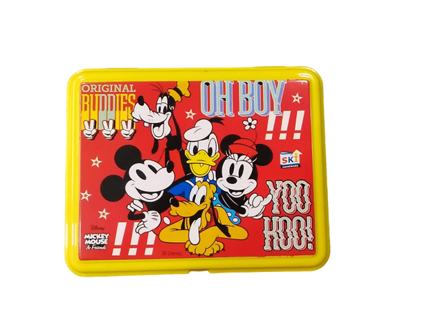 Lic Tasty Lunch Box Cartoon Printed Mickey Mouse For Kids, 650 ml, with 3 Compartment Lunch Boxes with Fork , Yellow | School Lunch Box  | Food Grade | Easy to Carry | Easy to Clean