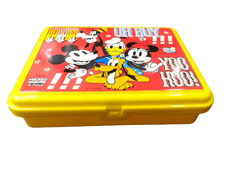 Lic Tasty Lunch Box Cartoon Printed Mickey Mouse For Kids, 650 ml, with 3 Compartment Lunch Boxes with Fork , Yellow | School Lunch Box  | Food Grade | Easy to Carry | Easy to Clean