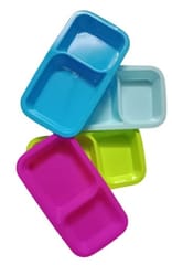 100% BPA Food-Grade Virgin Plastic Unbreakable 2 Partition for Dinner & Snacks Plates & Glass Pack of 4