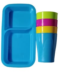 100% BPA Food-Grade Virgin Plastic Unbreakable 2 Partition for Dinner & Snacks Plates & Glass Pack of 4