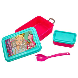 Peri Peri Lunch Box Barbie  Plastic for Back to School Kids 1 Containers and 1 Spoon(fock) 1Lunch Box (700 ml) (Colour as per Availability)