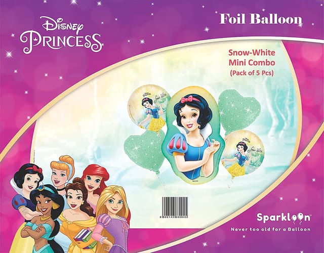 Disney Princess Snow White Combo of 5 Pcs includesd 1 Foil Balloons, 2 round shape foil balloon and 2 star shape foil balloon of Princess Theme Parties and Birthday Decorations