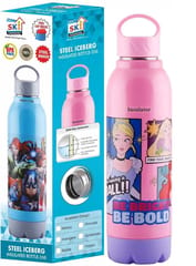 Steel Iceberg Insulated Bottle-550 ml with Free Cap Disnep Princess Inside Steel Inner for Kids Keep Warm & Cold for Long Time