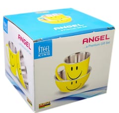 Smiley Glass Mug Bowl Double Wall Stainless Mugs for Kids Smiley Angel and Pari Glass Mug New Year Gift for Brother Sister Gift (Angel Gift Set 1)