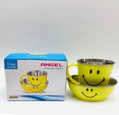 Smiley Glass Mug Bowl Double Wall Stainless Mugs for Kids Smiley Angel and Pari Glass Mug New Year Gift for Brother Sister Gift (Angel Gift Set 1)