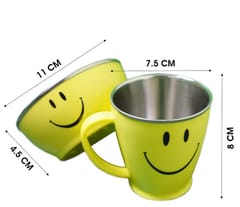 Smiley Glass Mug Bowl Double Wall Stainless Mugs for Kids Smiley Angel and Pari Glass Mug New Year Gift for Brother Sister Gift (Angel Gift Set 1)