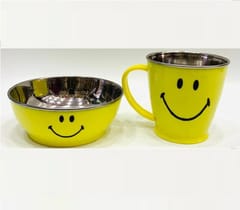 Smiley Glass Mug Bowl Double Wall Stainless Mugs for Kids Smiley Angel and Pari Glass Mug New Year Gift for Brother Sister Gift (Angel Gift Set 1)