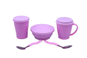 Stainless Steel Feast Gift Set of Glass Bowl & Mug & 2 Spoons for Kids 5pcs (Set of 1) (Pink)