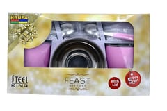 Stainless Steel Feast Gift Set of Glass Bowl & Mug & 2 Spoons for Kids 5pcs (Set of 1) (Pink)