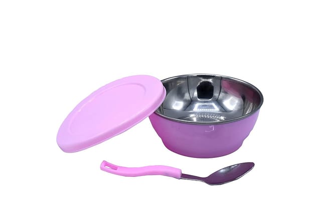 Stainless Steel Feast Gift Set of Glass Bowl & Mug & 2 Spoons for Kids 5pcs (Set of 1) (Pink)