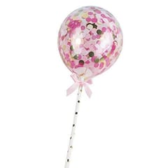 Pink Paper Confetti Latex Balloon Cake Topper With Straw set