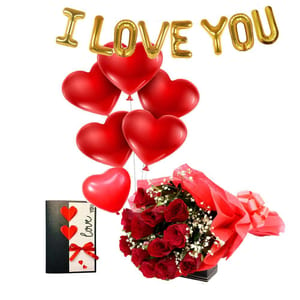 Flowers Bouquet with Balloons And Greeting Card For Mother's Day Gift For Mom
