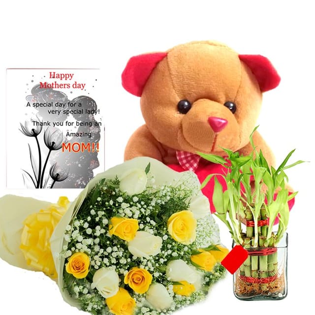 Roses Teddy Bear Lucky Bamboo and Father's Day card For  Father's Day Gift For  Father