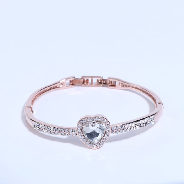 Double Stones Line and Heart Pendant Design Rose Gold Bracelet For Mother's Day Gift For Mom