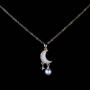 Attractive Moon and Pearl Design Golden Necklace For Mother's Day Gift For Mom