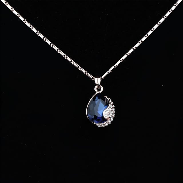 Royal Blue Stone Encrusted Rose Gold Necklace For Mother's Day Gift For Mom