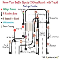 The Funny Mind Wooden Complete Set of Traffic Signals Signs with Track