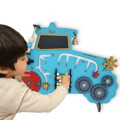 The Funny Mind Tracto Tractor Wooden Busy Board For Fun Game With More Than 10 Activities with Stand