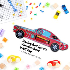 The Funny Mind 7+ Activities Wooden Racing Red Sports Car Toy Busy Board For Kids and Toddlers