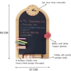 The Funny Mind Wooden Multipurpose Antique Black Chalk Board with Chalk and Duster for Kids 50 X 27 cm