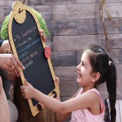 The Funny Mind Wooden Multipurpose Antique Black Chalk Board with Chalk and Duster for Kids 50 X 27 cm