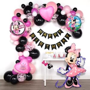 Minnie Mouse theme Balloons decoration combo for boys and girls theme birthday party with Metallic balloons With Decoration service at your place