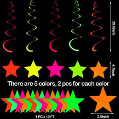 Neon Balloons decoration Party Supplies Glow Party Sets Including 50 Pieces 12 Inch UV Glow Balloons 14 Ft Neon Star Garland 10 Pieces Neon Star Swirl Hanging for Birthday With Decoration service at your place