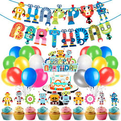 Robot Birthday Banner Robot Cupcake Toppers Robot Cake Toppers Balloon decoration for Birthday With Decoration service at your place