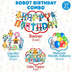 Robot Birthday Banner Robot Cupcake Toppers Robot Cake Toppers Balloon decoration for Birthday With Decoration service at your place