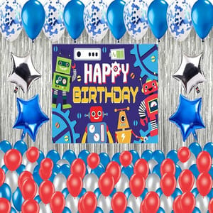 Robot Birthday Banner Robot Cupcake Toppers Robot Cake Toppers Balloon decoration for Birthday With Decoration service at your place