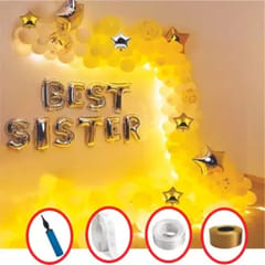 Happy Birthday Balloons Decorations Kit For Sister (SIS) - Gold Black & Silver theme for Birthday Party Decorations With Decoration service at your place