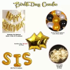 Happy Birthday Balloons Decorations Kit For Sister (SIS) - Gold Black & Silver theme for Birthday Party Decorations With Decoration service at your place