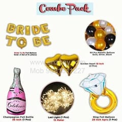 Complete Balloons Decoration Combo for Bride Bachelorette Party Decoration "BRIDE TO BE" - Golden, Black & Silver theme with With Decoration service at your place