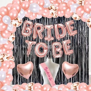 Complete Balloons Decoration Combo for Bride Bachelorette Party Decoration "BRIDE TO BE" - Golden, Black & Silver theme with With Decoration service at your place