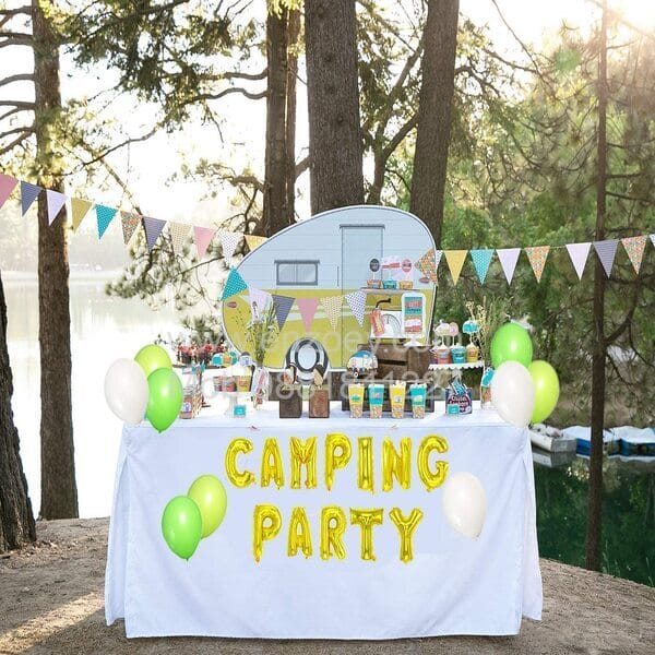 "Camping Party" Balloon Decoration Banner, Camping Birthday Party Decor With Decoration service at your place