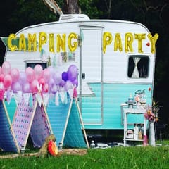 "Camping Party" Balloon Decoration Banner, Camping Birthday Party Decor With Decoration service at your place