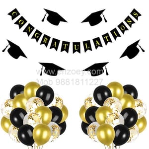 Graduation Theme Balloon Decoration & Banner Garland for Boys & Girls With Decoration service at your place