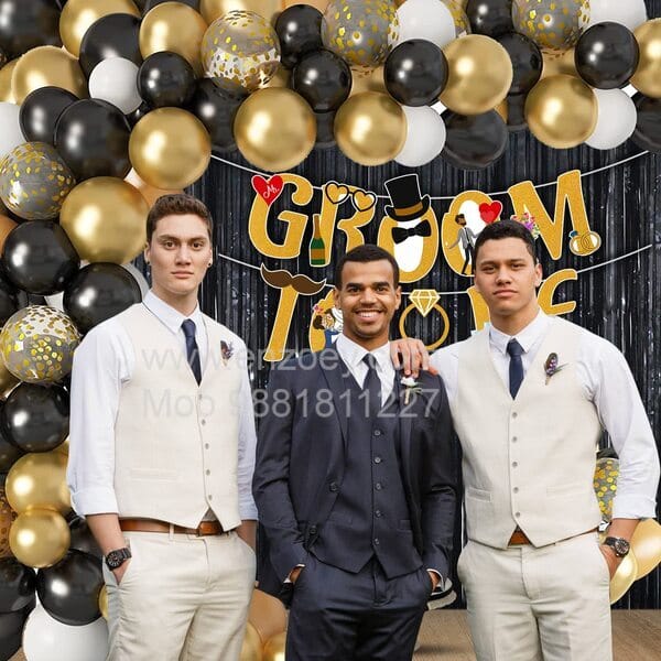 "Groom To Be" Theme Arch Balloons Decoration Kit with Black and Gold Satin Sash for Bachelorette Party, Bridal/Groom Shower for Boys With Decoration service at your place