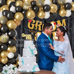 "Groom To Be" Theme Arch Balloons Decoration Kit with Black and Gold Satin Sash for Bachelorette Party, Bridal/Groom Shower for Boys With Decoration service at your place