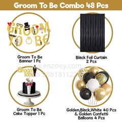 "Groom To Be" Theme Arch Balloons Decoration Kit with Black and Gold Satin Sash for Bachelorette Party, Bridal/Groom Shower for Boys With Decoration service at your place