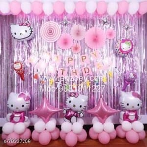 Hello Kitty Theme Foil Balloon Decoration for girls theme birthday party With Decoration service at your place