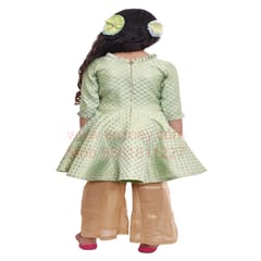 Brocade Girls Dress with Plazo- Green and Golden