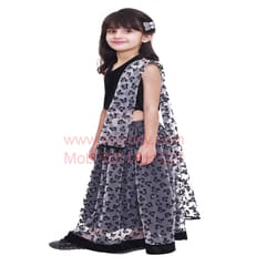 Girl's Lehanga Choli Butterfly Print - Black