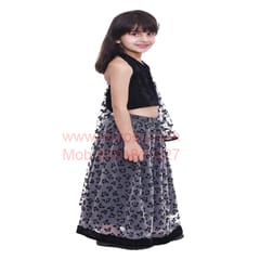 Girl's Lehanga Choli Butterfly Print - Black