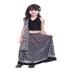 Girl's Lehanga Choli Butterfly Print - Black