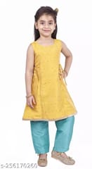 Girls Dress with Plazo - Yellow and Green